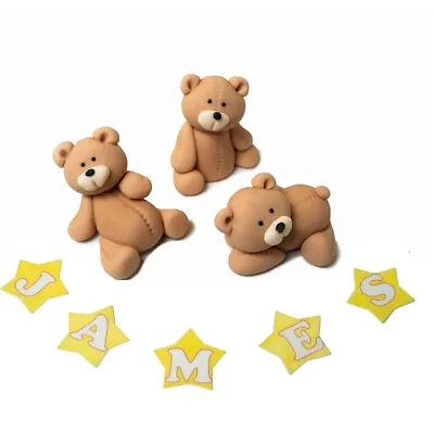 3 Teddy Bear Cake Toppers Edible Fondant Decorations Baby Christening Cake • £14.99