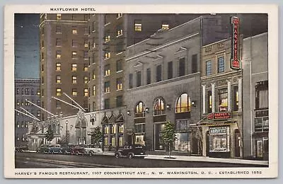 Washington DC~Mayflower Hotel~Harvey's Restaurant @ Night~Linen Postcard • $2.70