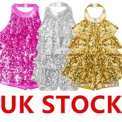£15.82 • Buy UK Kids Girl Shiny Sequins Latin Dance Dress Jazz Salsa Samba Dancewear Costume