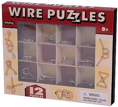 12 WIRE PUZZLES Brain Teaser Mind Game Toy Steel Metal IQ Test Magic Trick BOX • $14.95