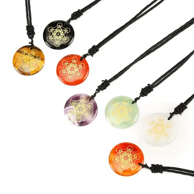 Metatrone's Cube Round Necklace Natural Crystal Pendant Carving Chakra Healing • $3.99