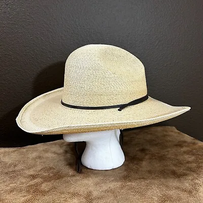 STETSON Straw Cowboy Hat Bryce Medium Leather Chin Strap Sun Protection 2380 • $39.99