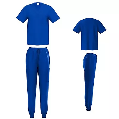 Unisex STRETCH Jogger Scrub Set Solid V-Neck Top Men Women Medical Nurse Uniform • $24.99