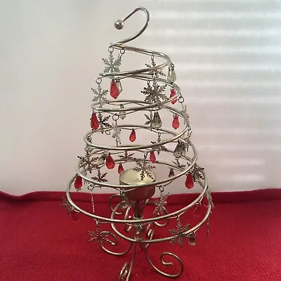 Vintage Table Top Metal Christmas Tree With Jewels And Snowflakes~Candle Holder • $9.95