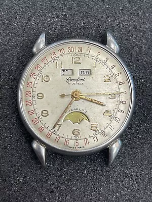 Antique Crawford Triple Date Moon Phase Valjoux Watch..TJ363 • $1