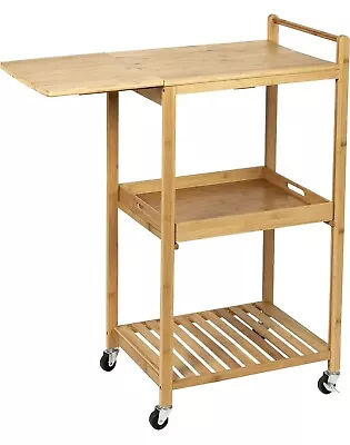 Bamboo Kitchen Cart Portable Kitchen Island Drop Leaf Table Natural Bamboo • $42.98