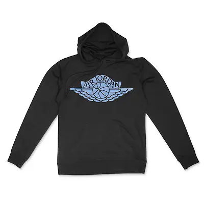 Air Jordan 1 UNC Toe HOODIE - Black/UNC Blue - Retro Wings Logo • $24.99