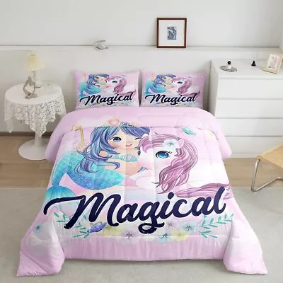 Mermaid Unicorn Comforter Set QueenSea Animals Bedding Set 3pcs For Kids Tee... • $34.55