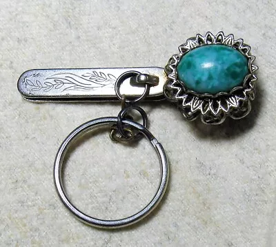 Vintage Kings Key Finder Silver Tone Floral Turquoise Type Stone LA California • $15