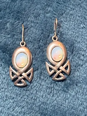 Silver Tone Celtic Design Earrings & White Shell/ Abalone Stone Dangly  • £5