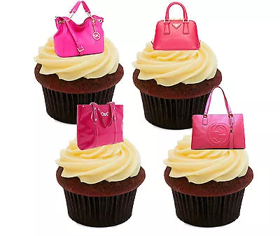 Pink Handbags Edible Cup Cake Toppers Standup Fairy Bun Decorations Girl Female • £2.99