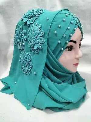 Muslim Womens Fancy Chiffon Instant Hijab Scarf Bunch Pink Green Blue Yellow • £9