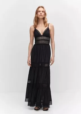 Mango Lace Panel Dress In Black Size XS • £33