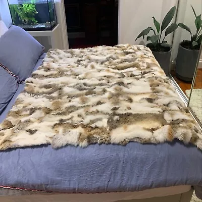 King Size Luxury Soft Real Rabbit Fur Throw Blanket Sofa Cover Bedspread 79x82'' • $218.49