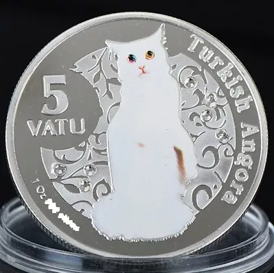 Vanuatu 5 Vatu 2015 UNC Turkish Angora Cat Silver Plated Colorized Coin • $6.90