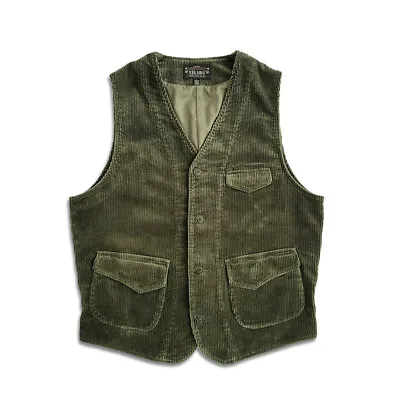 Warm Corduroy Green Vest Men's Vintage Casual Work Waistcoat Cotton Pockets Coat • $153.96