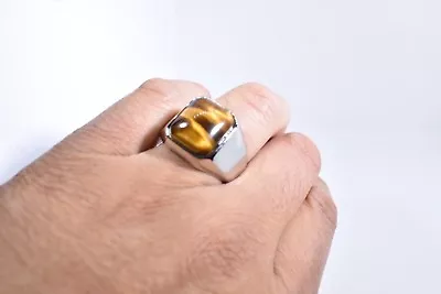 Vintage Stainless Steel Genuine Tiger's Eye Size 8 Men's Ring • $32