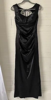 B. B Smart Long Slim Fit Black Ruched Satin Formal Prom Dress Sz 9/10 NWOT LBD • $30