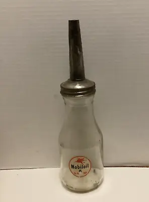 Vintage Mobiloil Glass Bottle  A  S.a.e 30 Model BW-1228 With Standard Oil Spout • $89.99