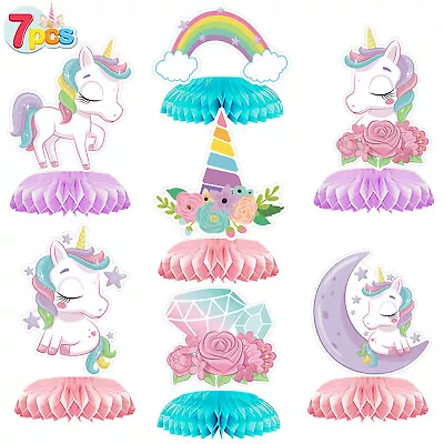 Unicorn Theme Birthday Party Supplies Honeycomb Centrepiece Balloons Table Decor • £3.55