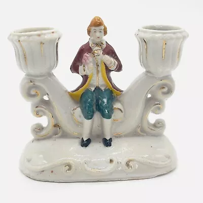 Vtg Occupied Japan Double Candle Holder Ceramic Courting Victorian Man Figurine • $14.99