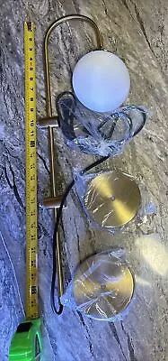 Modern Brass Wall Sconce Plug In Mid Century Wall Light Milk Glass Gold Globe • $98