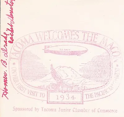 Airship Zeppelin Navy USS Macon Tecoma WA Welcomes Few Made Director Signed 5z • $65