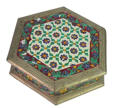 Beautiful Wooden 4 Compartment Velvet Meenakari Work Dry Fruit Box I71-530 • $51.75