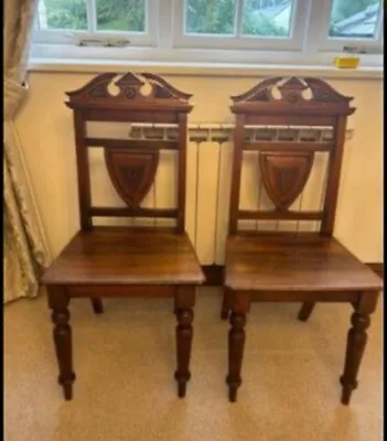 Pair Of Antique Wooden Abbey Chapel Chairs Carved • £170