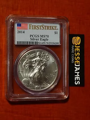 2014 $1 American Silver Eagle Pcgs Ms70 Flag First Strike Label • $60.99