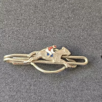 Vtg Art Deco Horse Racing Enamel 2” Tie Clip Jockey Race Derby Red White Blu • $55