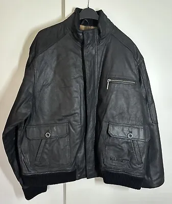 Hamnett  - Men’s Black Leather Bomber Jacket - Size Large L - Biker Wool Lined • £69.95