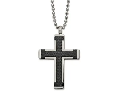 Mens Titanium Black Plated Cross Pendant Necklace With Chain (22 Inches) • $79.95