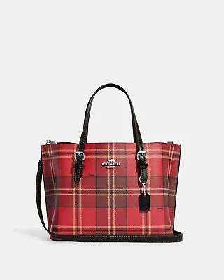 NWT COACH Women’s Mollie Tote 25 With Tartan Plaid Print Red/Black Multi CC874 • $214