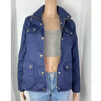 J Crew Women's Size XS Downtown Field Jacket Navy Blue Waxed Cotton Full Zip • $35