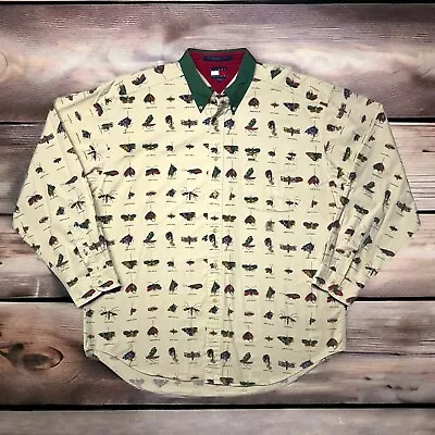 Vintage Tommy Hilfiger Mens Fly Fishing Button Down Long Sleeve Shirt Size XL • $39.99