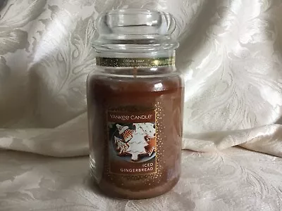 Yankee Candle “Iced Gingerbread” Lge Jar 16 Pour White D/F Label From USA • £34.99