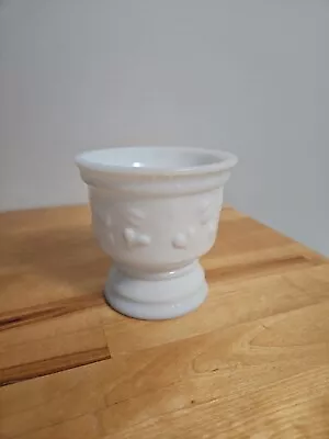 Vintage White Milk Glass Small Footed Bowl/ Cup / Compote Vines Heart Leaf Dish • $11