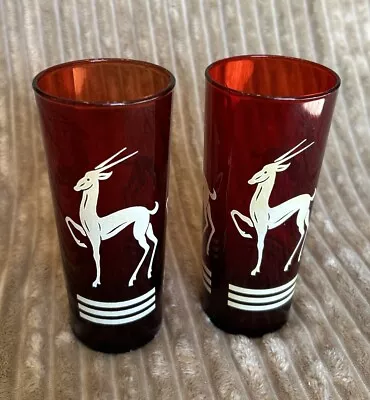 Lot Of 2 Vintage Hazel Atlas Red Gazelle Antelope Tom Collins /Highball Glasses • $20