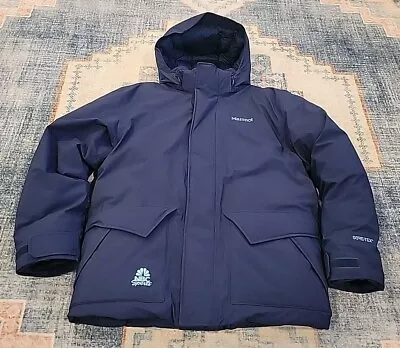 Marmot Mammoth Navy Blue Parka Gore-Tex Jacket Coat 700 Down - Large • $225