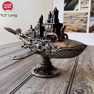 Steampunk Whale Warship Statue Sci-fi Fantasy Art Mechanical Animal Office Decor • $150.41