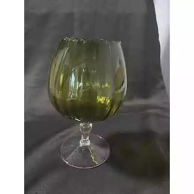 Vintage MCM Hand Blown Avocado Ribbed Footed Goblet-Style Vase Scalloped Rim • $18.60