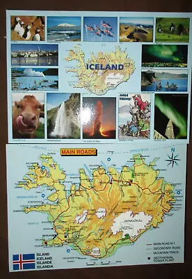 Picture Postcards X 2  Iceland  Map 2017 • £2.50