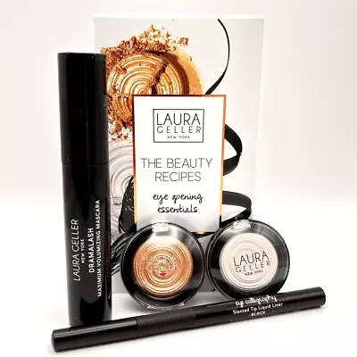 Laura Geller DramaLASH Mascara Eyeliner Eyeshadow/Illuminator 4-PIECE SET! • $13.99