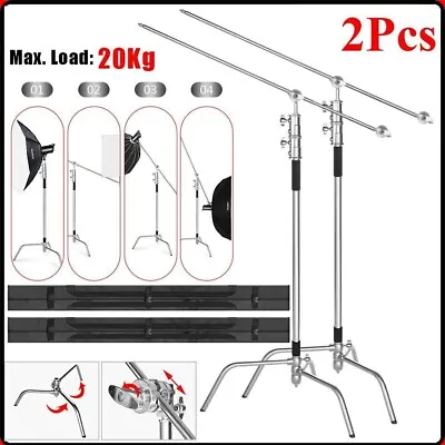 2Pack Upgraded Heavy Duty Stainless Steel C-Stand Light Stand With Boom Arm Bag • $299