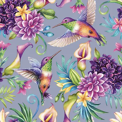 £0.99 • Buy FS1006 Humming Bird Floral Stretch Jersey Scuba Knit Dressmaking Fabric