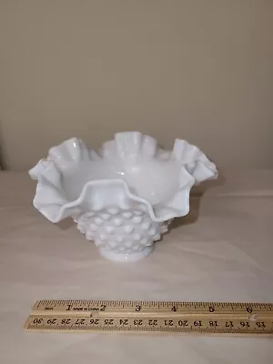 Fenton Hobnail Milk Glass White Ruffled Bowl • $12