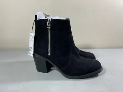 Nwt H&m Women's Black Side Zip Block Heel Ankle Boots Size 7 • $11.69