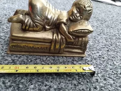 Vintage Brass Sleeping Boy Figure ‘world’s Lazy Boy’ • £5