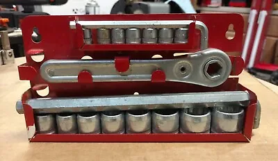 Vintage Indestro No. 1454 Socket Set With Wall Mount Rack Made In USA Incomplete • $29.95